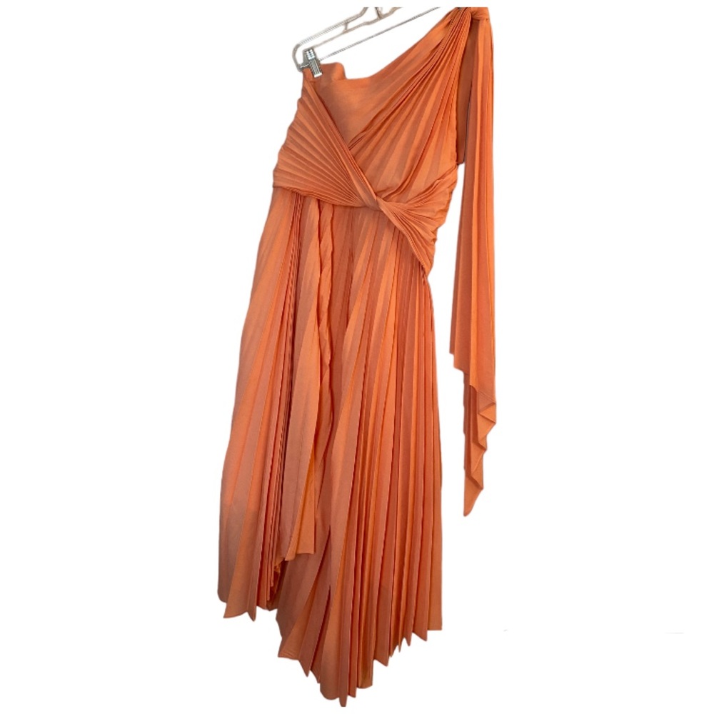 Acler Kalora One Shoulder Midi Dress Asymmetrical Pleated Coral Size 6
